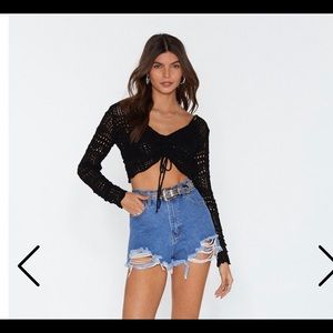 Nasty Gal Crochet Lace Tie Front Top NWT